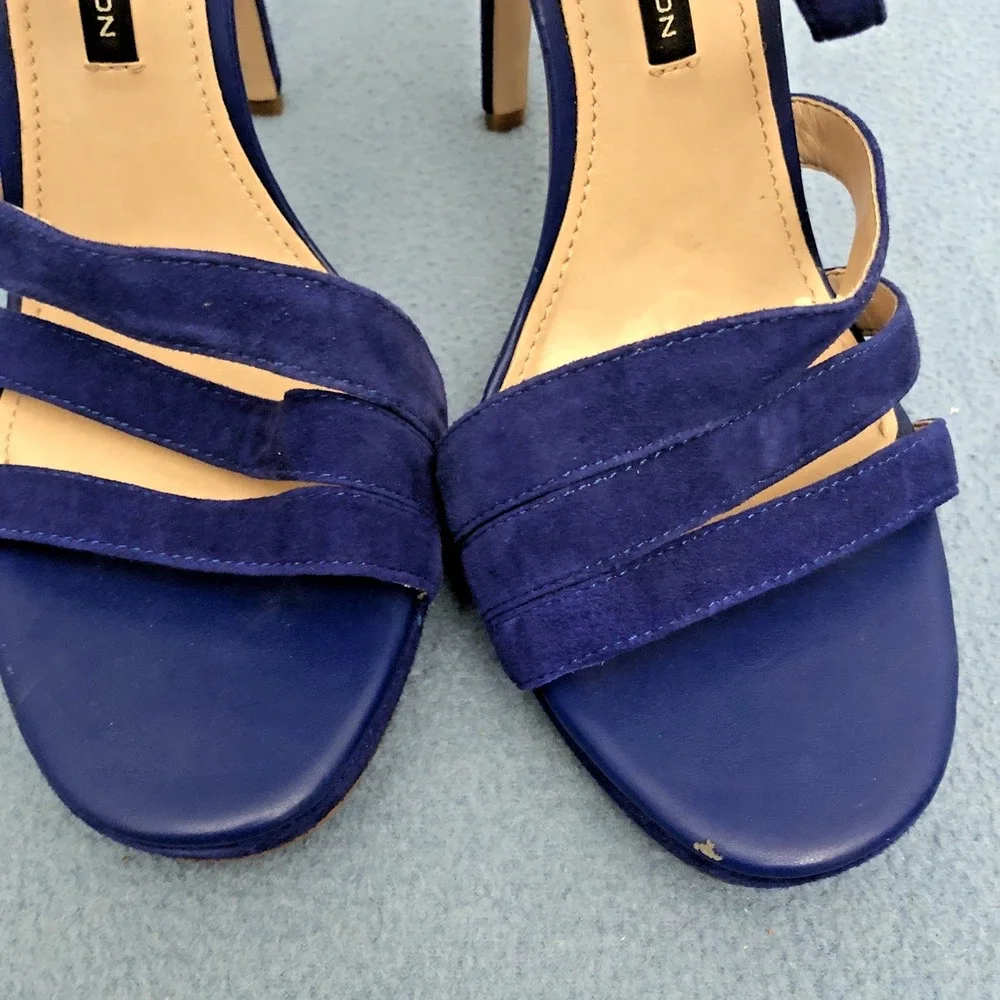 French‎ Connection Women's Blue Suede Slip-On Open Toe Zip Back Heels - Sz 9
